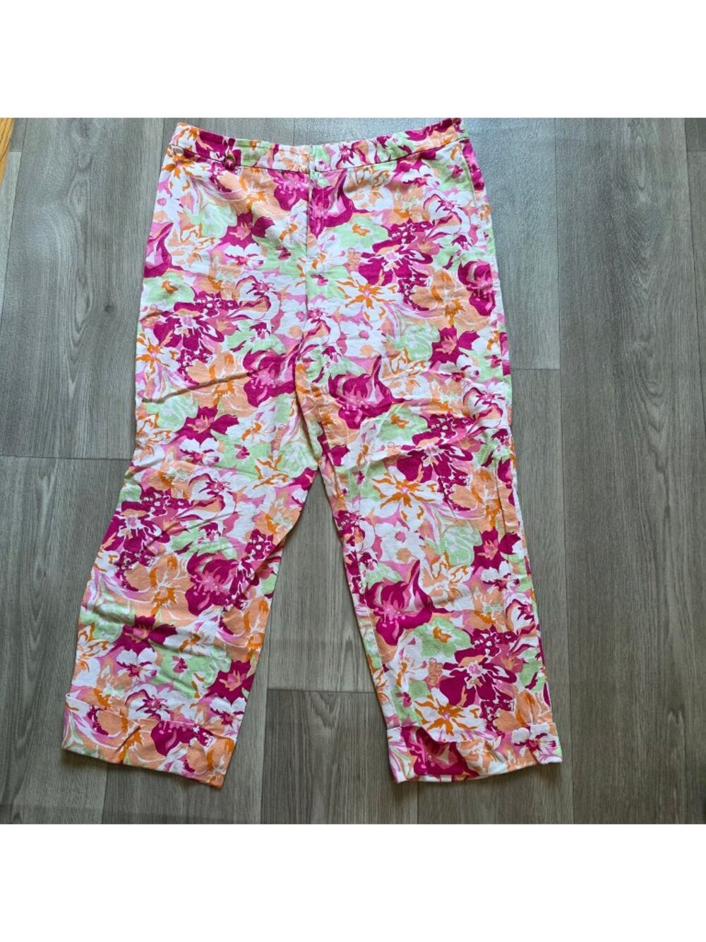 Studio By Liz Claiborne Floral Linen Blend Pants Size 14 Multicolor
